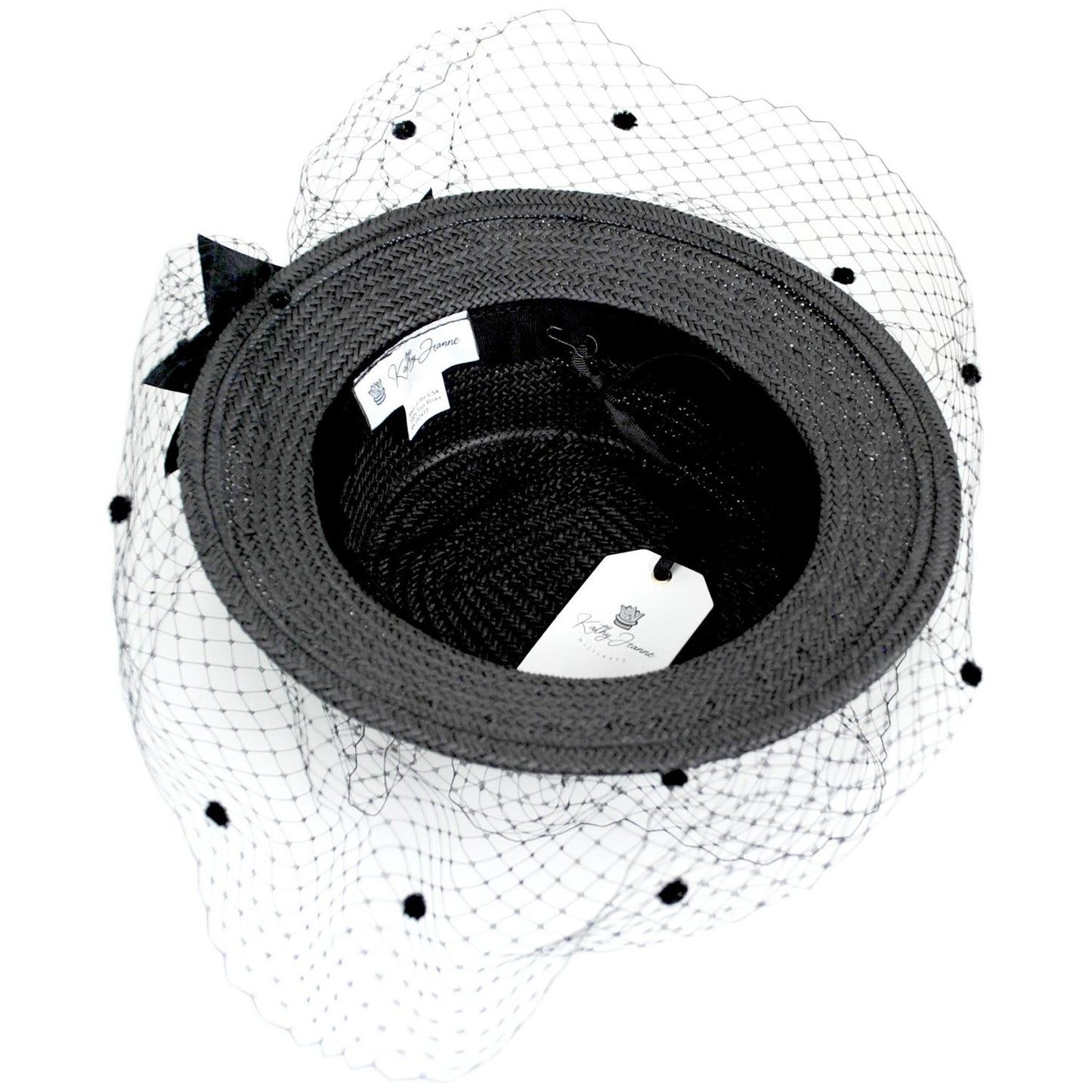 Kathy Jeanne | Toyo Straw Black Boater Hat with Veil | 122464 | under | BLACK