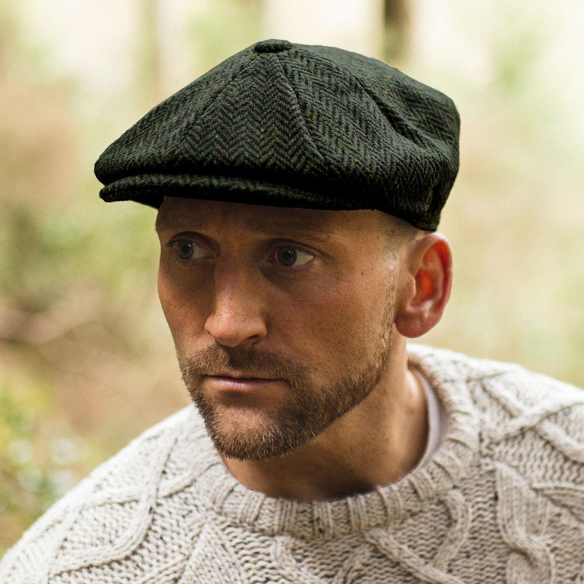 Jaxon Hats | Cambridge Herringbone Wool Newsboy Cap | 167778 | lsmone | GREEN