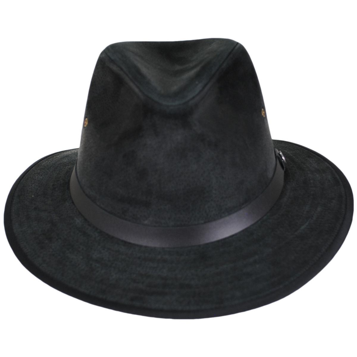 Jaxon Hats | Nubuck Leather Safari Fedora Hat | 147200 | front | BLACK