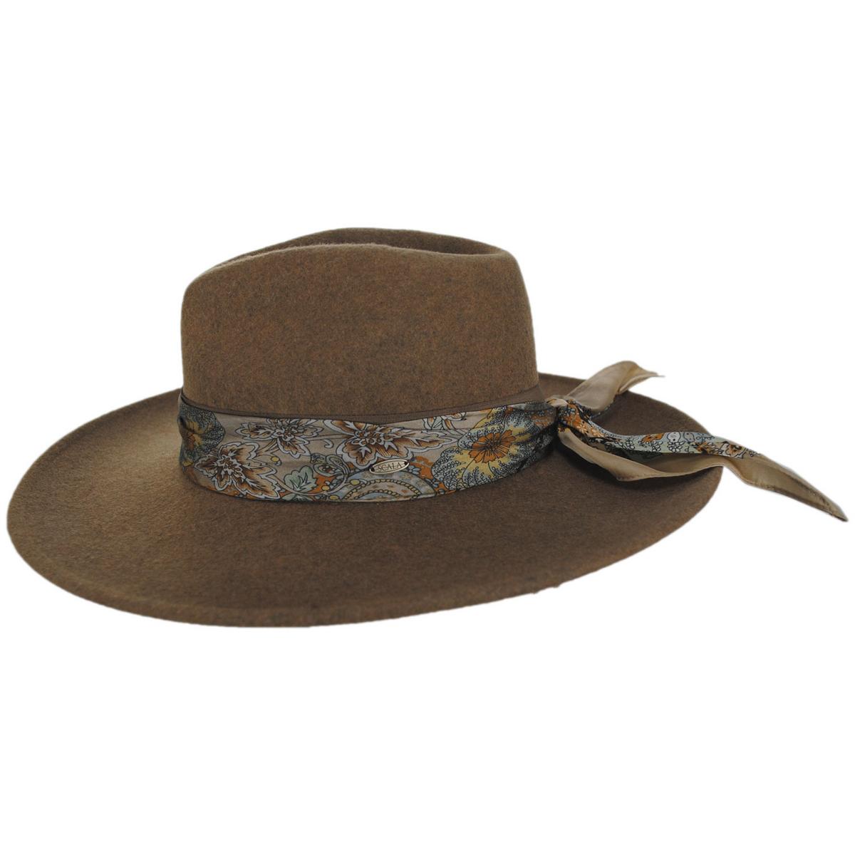 Scala | Rocca Wool Felt Fedora Hat | 123447 | profile | TOBACCO
