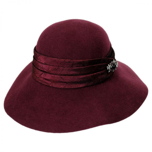 Toucan Collection | Satin Brooch Wool Felt Floppy Hat - Made to Order | 125819 | lead | BURGUNDY