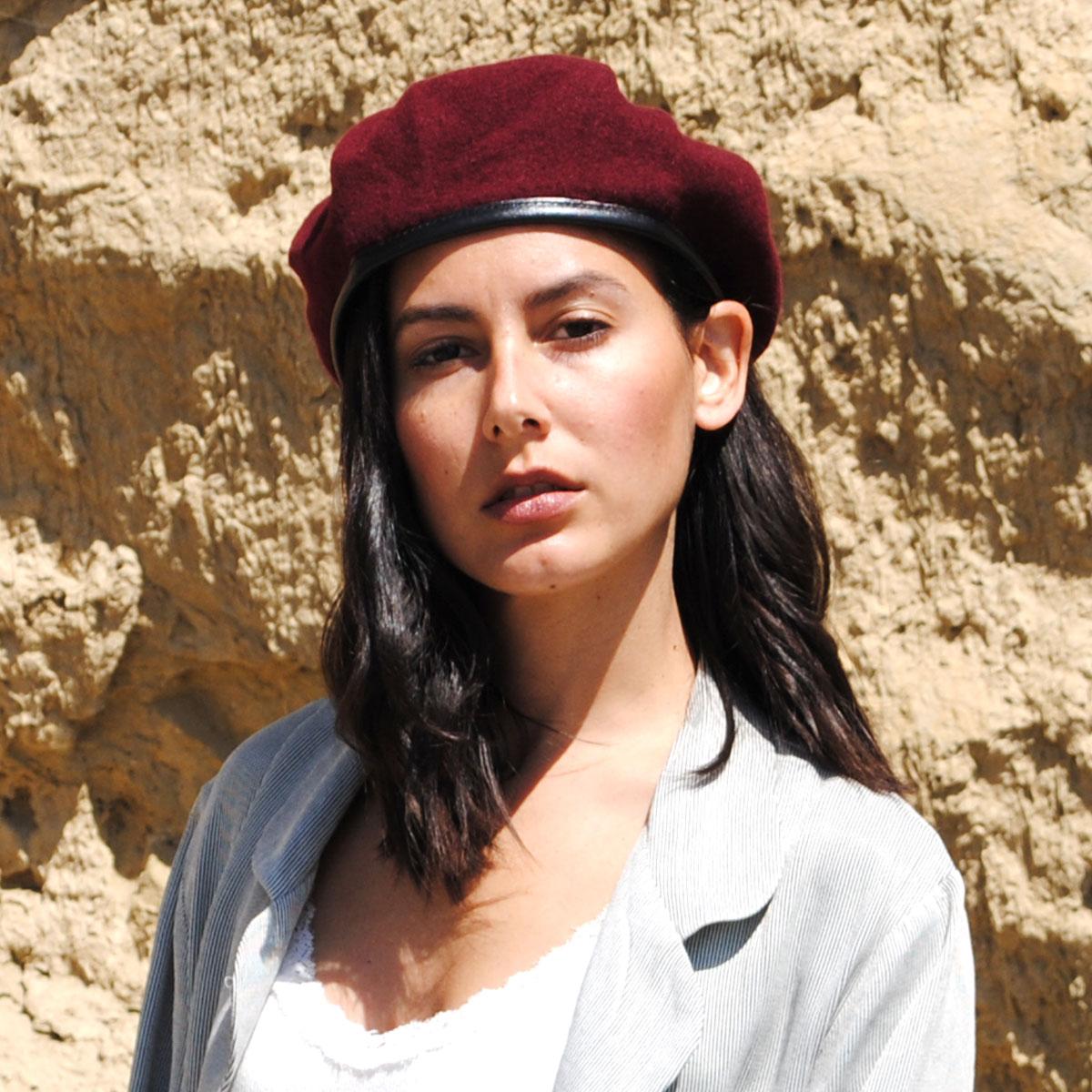Village Hat Shop | Wool Military Beret with Lambskin Band | 151106 | lsfone | MAROON