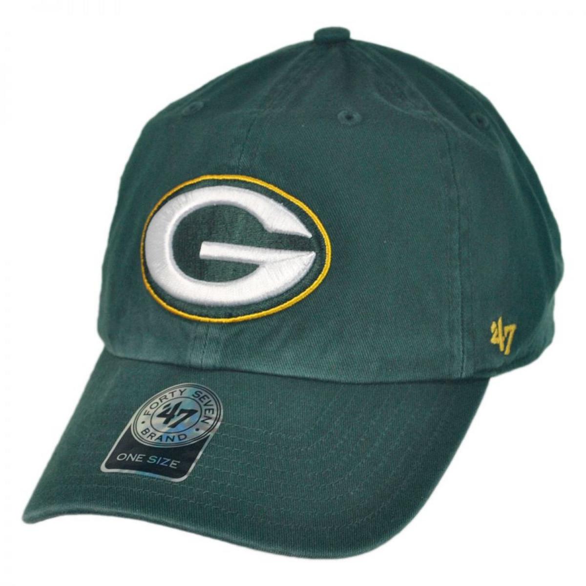 47 Brand | Green Bay Packers NFL Clean Up Strapback Baseball Cap Dad Hat | 203620 | lead | DARK GREEN