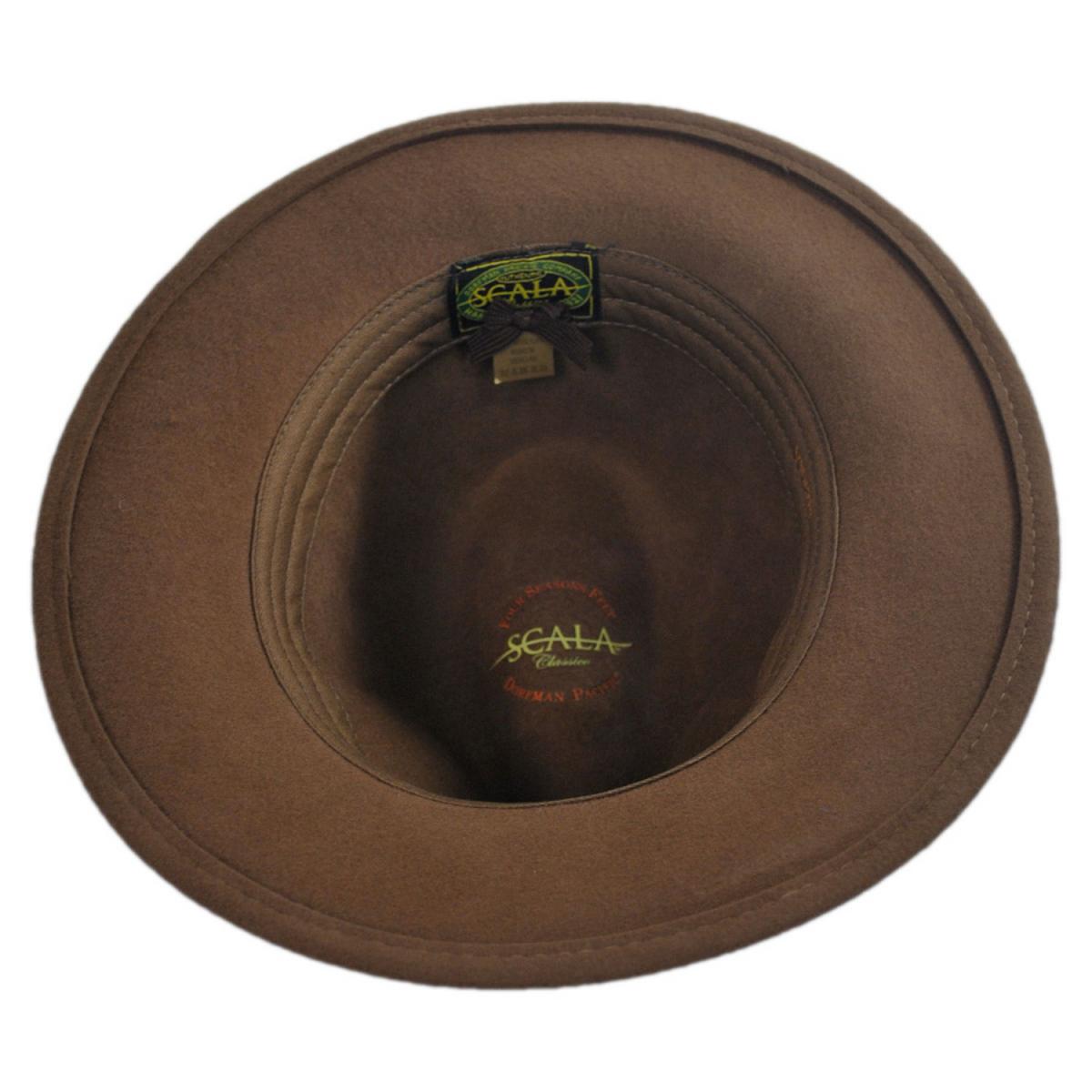 Scala | Traveler Crushable Wool Felt Safari Fedora Hat | 130484 | under | PECAN