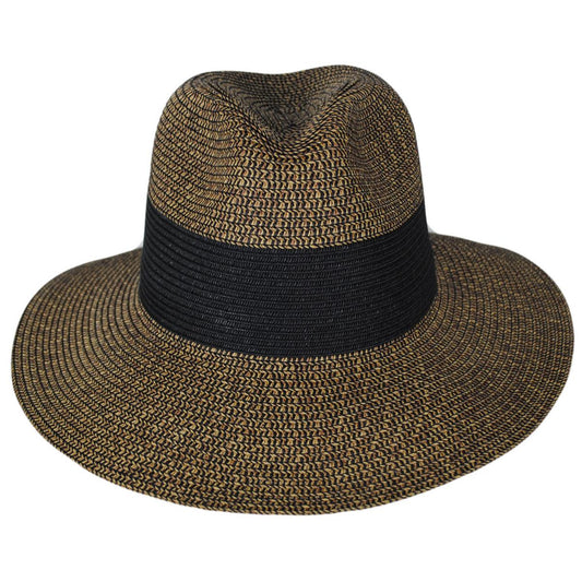 Jeanne Simmons | Inline Toyo Straw Fedora Hat | 101809 | front | BLACK TWEED