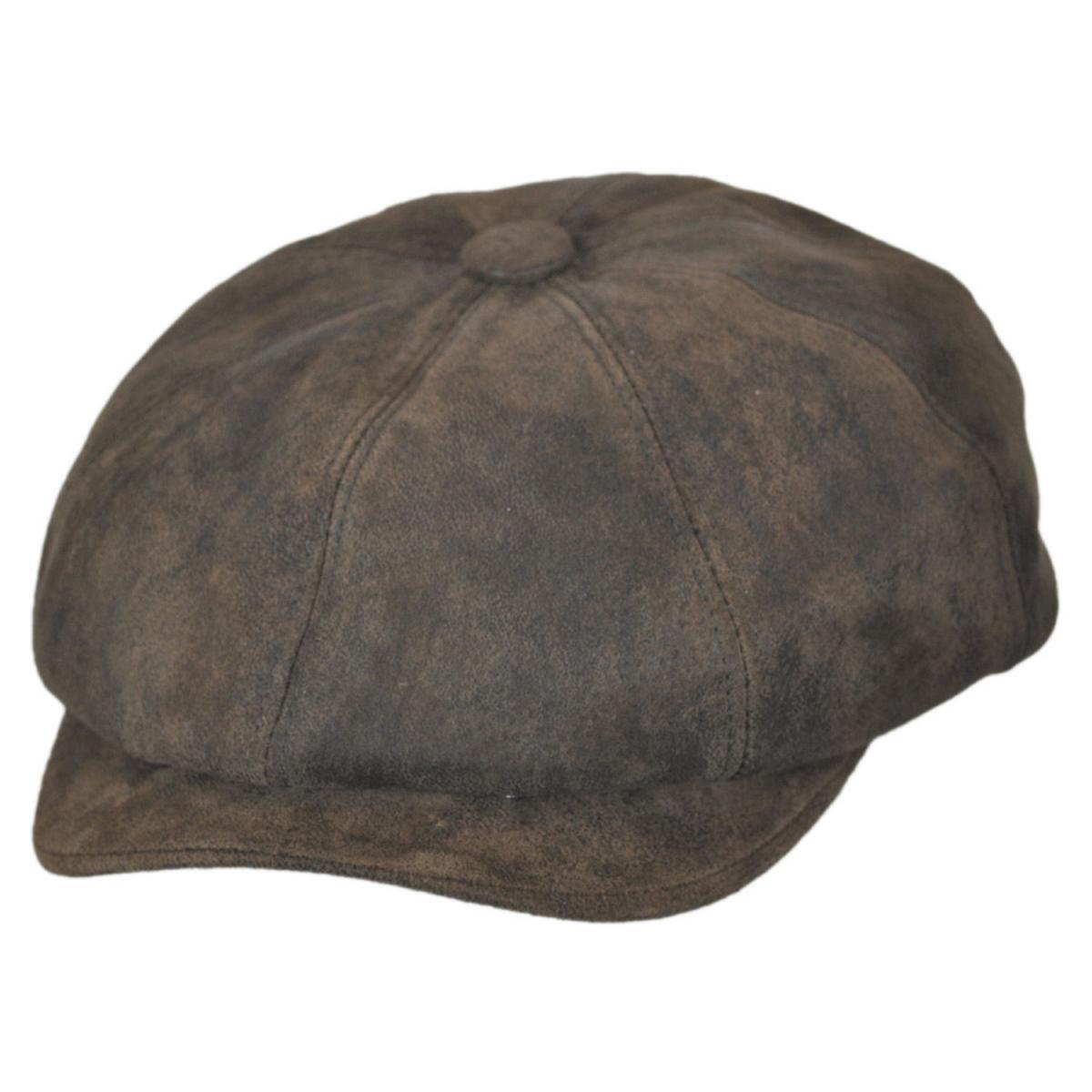 Scala | Rustic Leather Newsboy Cap | 160294 | lead | BROWN