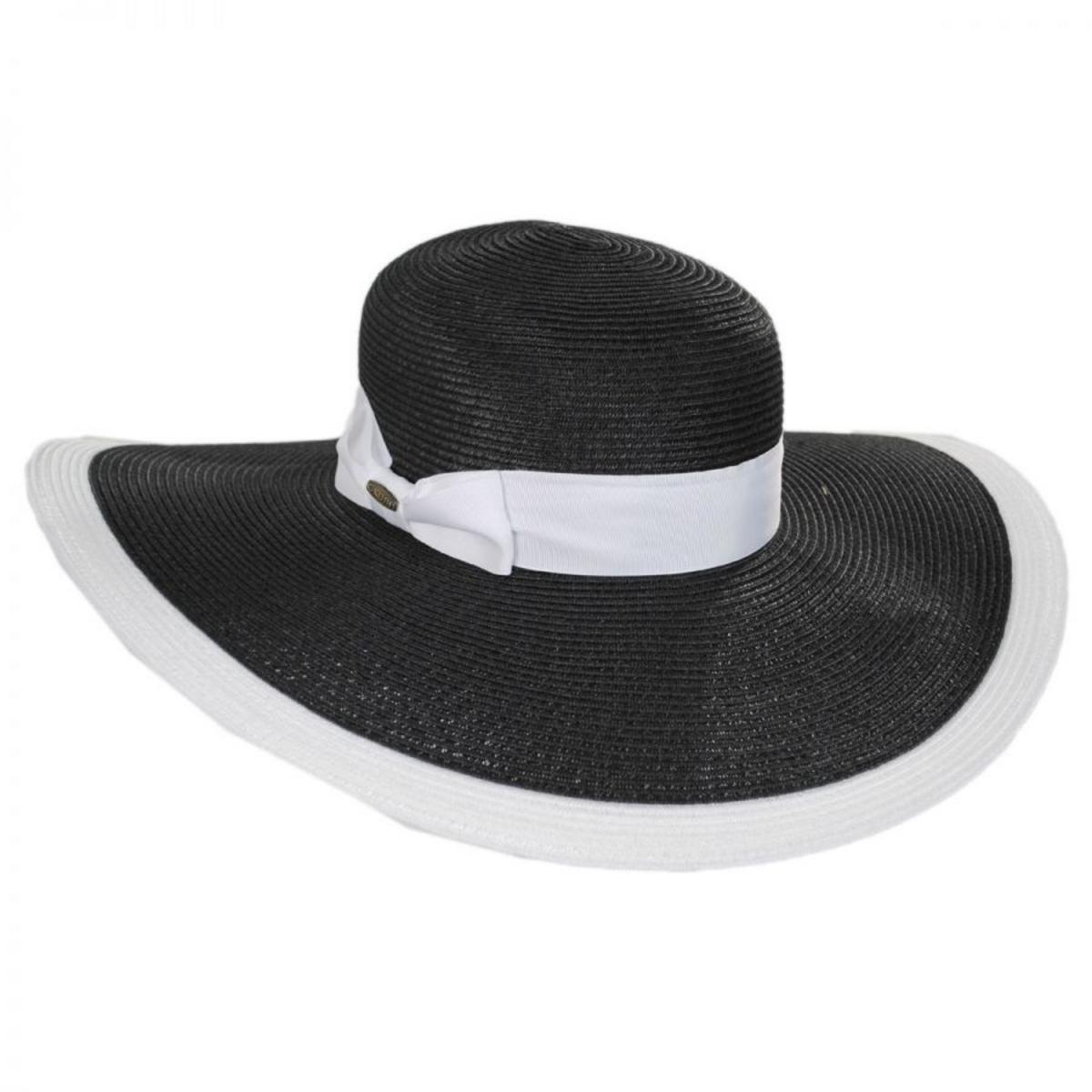 Karen Keith | Resort Straw Swinger Wide Brim Hat | 102217 | lead | BLACK/WHITE