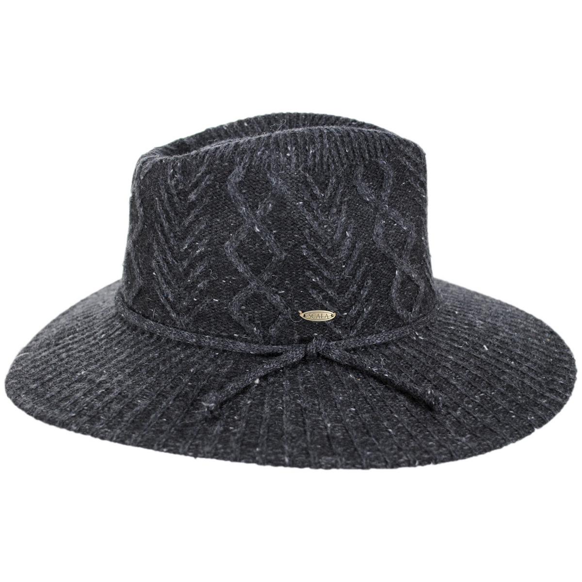 Scala | Arana Cable Knit Fedora Hat | 106420 | profile | BLACK