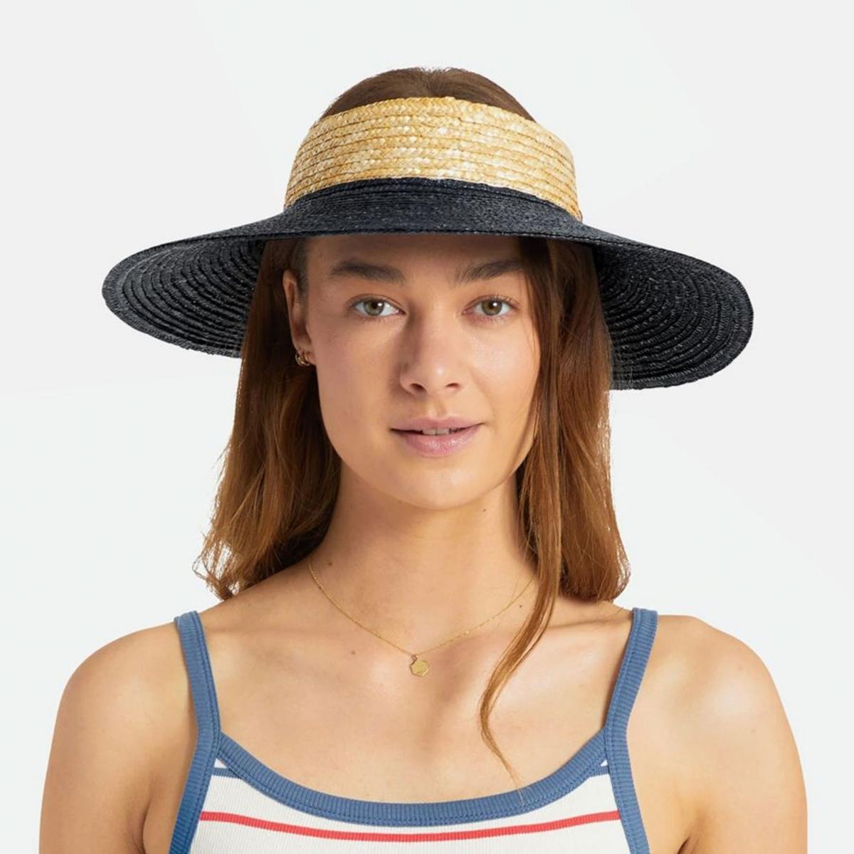 BRIXTON HATS | Joanna Wheat Straw Visor | 198406 | front | BLACK/HONEY