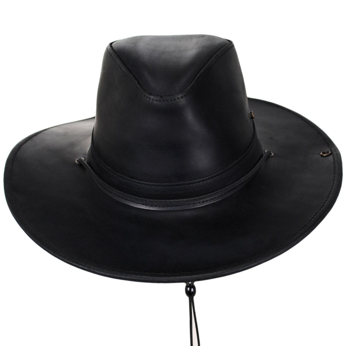 Henschel | Oiled Leather Aussie Fedora Hat | 140370 | front | BLACK