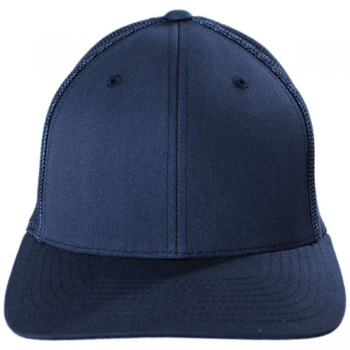 Flexfit | Tonal Cotton Blend Trucker Fitted Baseball Cap | 221504 | front | NAVY