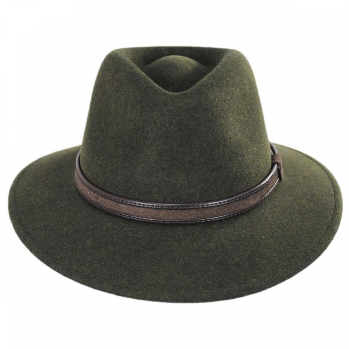 Stefeno Hats | Hiker Wool Felt Safari Fedora Hat | 136062 | front | MIRTO OLIVE MIX