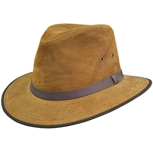 Jaxon Hats | Nubuck Leather Safari Fedora Hat | 147200 | lead | CHESTNUT