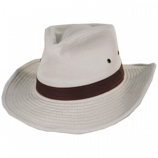 Dorfman Pacific | Cotton Twill Outback Fedora Hat | 400232 | lead | PUTTY