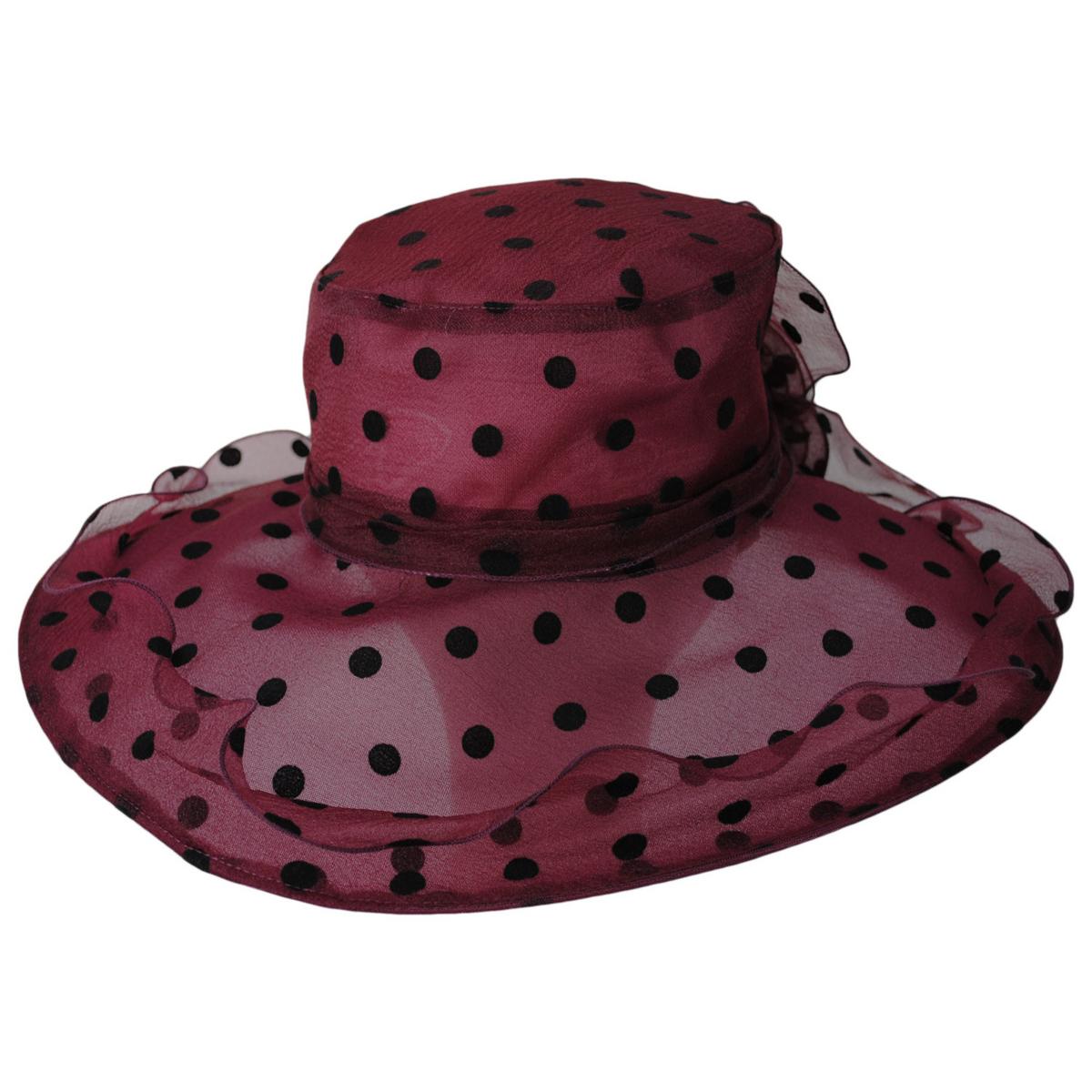 San Diego Hat Company | Dots Organza Boater Dress Hat | 121053 | lead | WINE DOT