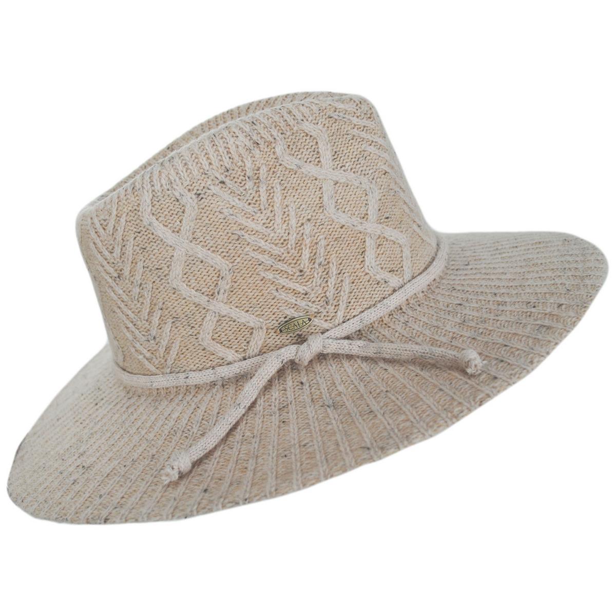 Scala | Arana Cable Knit Fedora Hat | 106420 | profile | OATMEAL