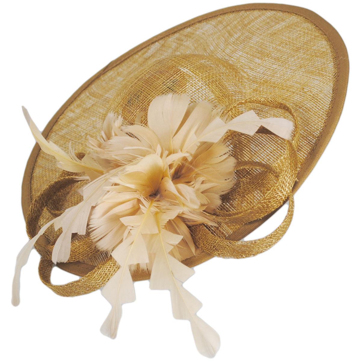 Chic Gold Fascinator Hat with Floral Accent Shop Fascinator Hat - Wide Brim Floral Fascinator | BABEYOND main image 2
