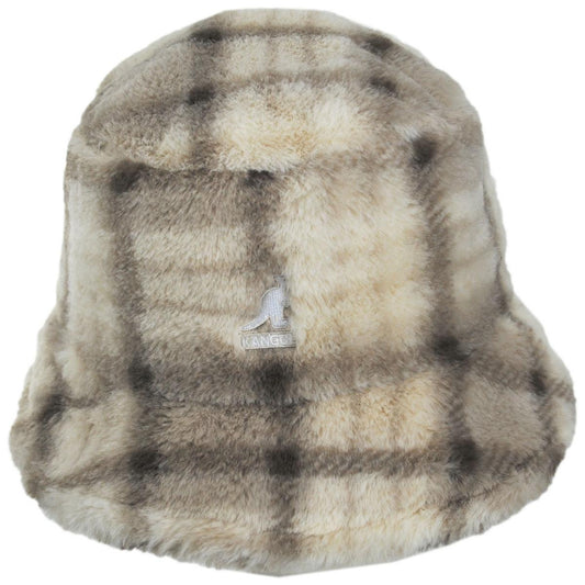 Kangol | Plaid Faux Fur Bucket Hat | 185836 | front | BEIGE MULTI PLAID