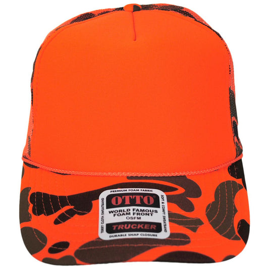 Otto | Camo Foam and Mesh Trucker Snapback Baseball Cap | 201408 | front | NEON ORANGE
