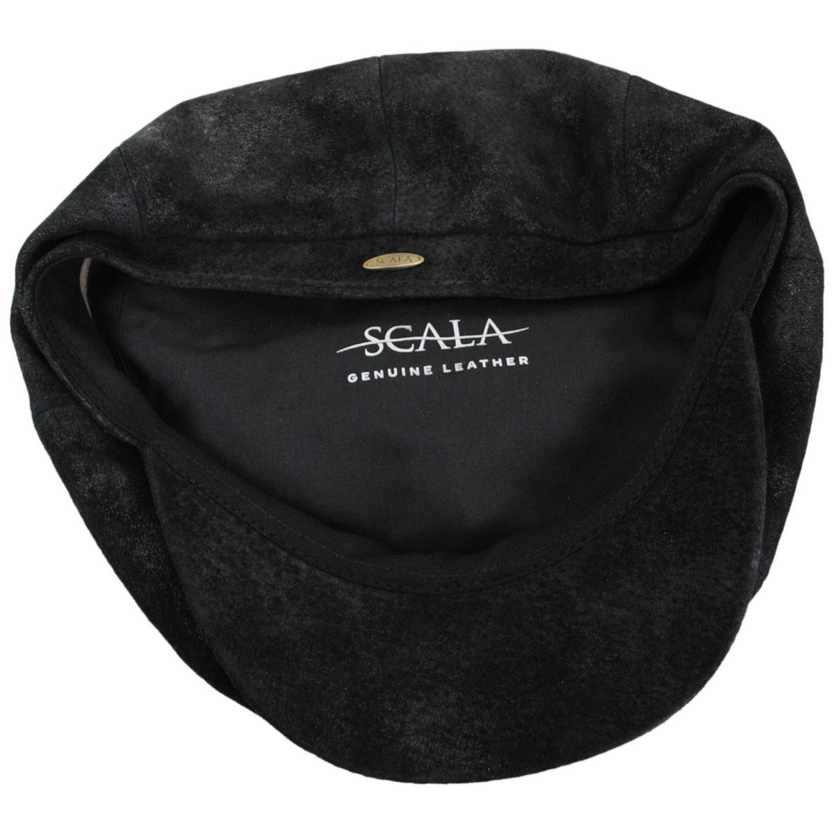 Scala | Rustic Leather Newsboy Cap | 160294 | under | BLACK
