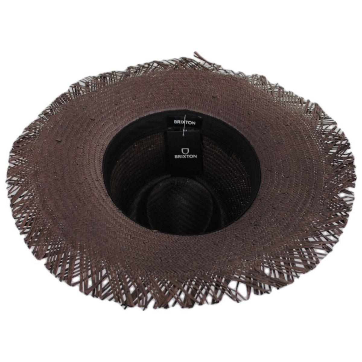 BRIXTON HATS | Jo Straw Frayed Fedora Hat | 128336 | under | DEEP BROWN