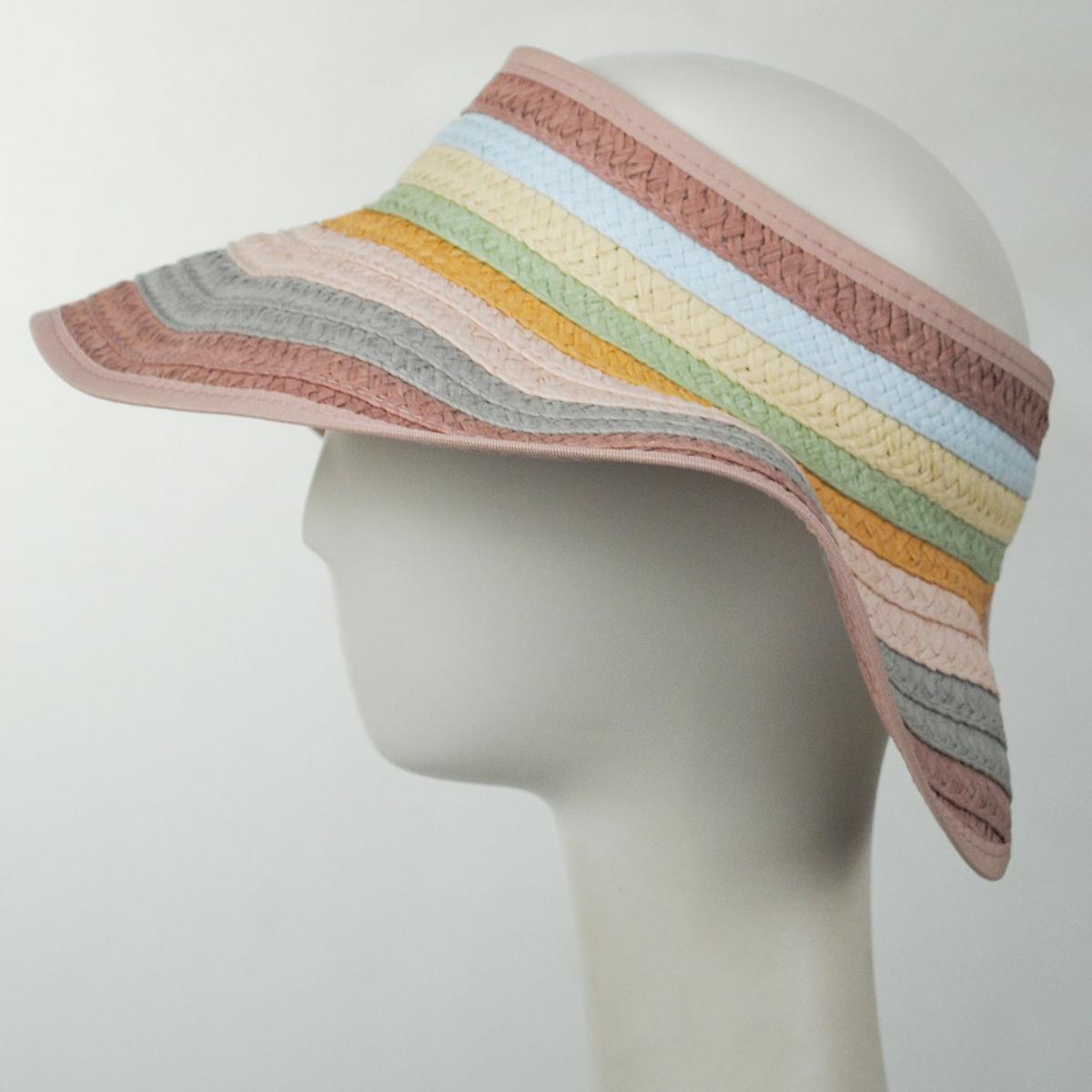 San Diego Hat Company | Multi Stripe Roll Up Toyo Straw Visor | 197301 | profile | PASTEL