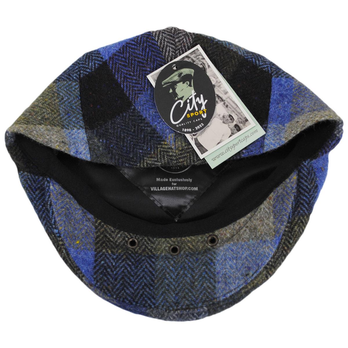 City Sport Caps | Herringbone Squares Donegal Tweed Wool Ivy Cap - FW23 | 175022FW23 | under | BLUE/GREEN