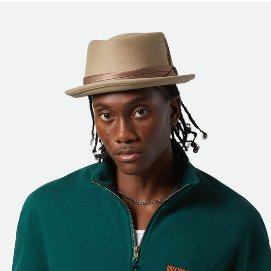 BRIXTON HATS | Stout Wool Felt Diamond Crown Fedora Hat | 135602 | lsmone | TAN