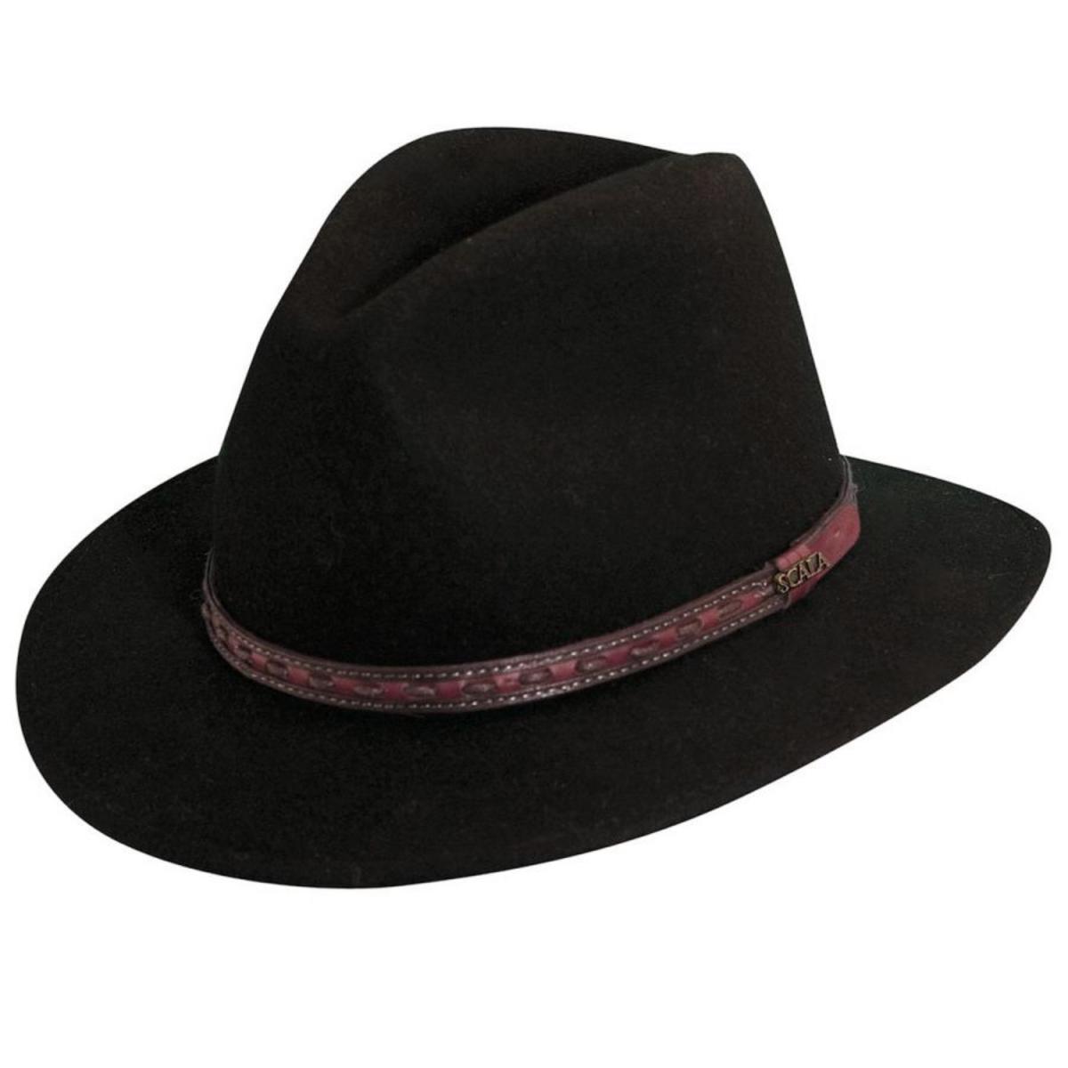 Scala | Traveler Crushable Wool Felt Safari Fedora Hat | 130484 | lead | BLACK
