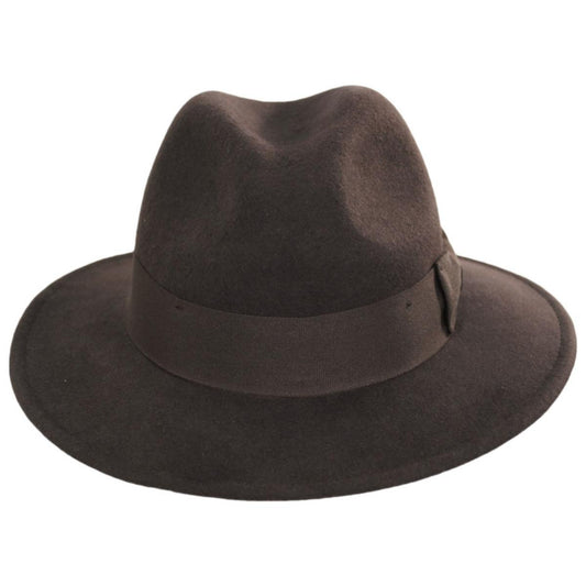 Indiana Jones | Officially Licensed Crushable Wool Felt Safari Fedora Hat | 130447 | front | BROWN