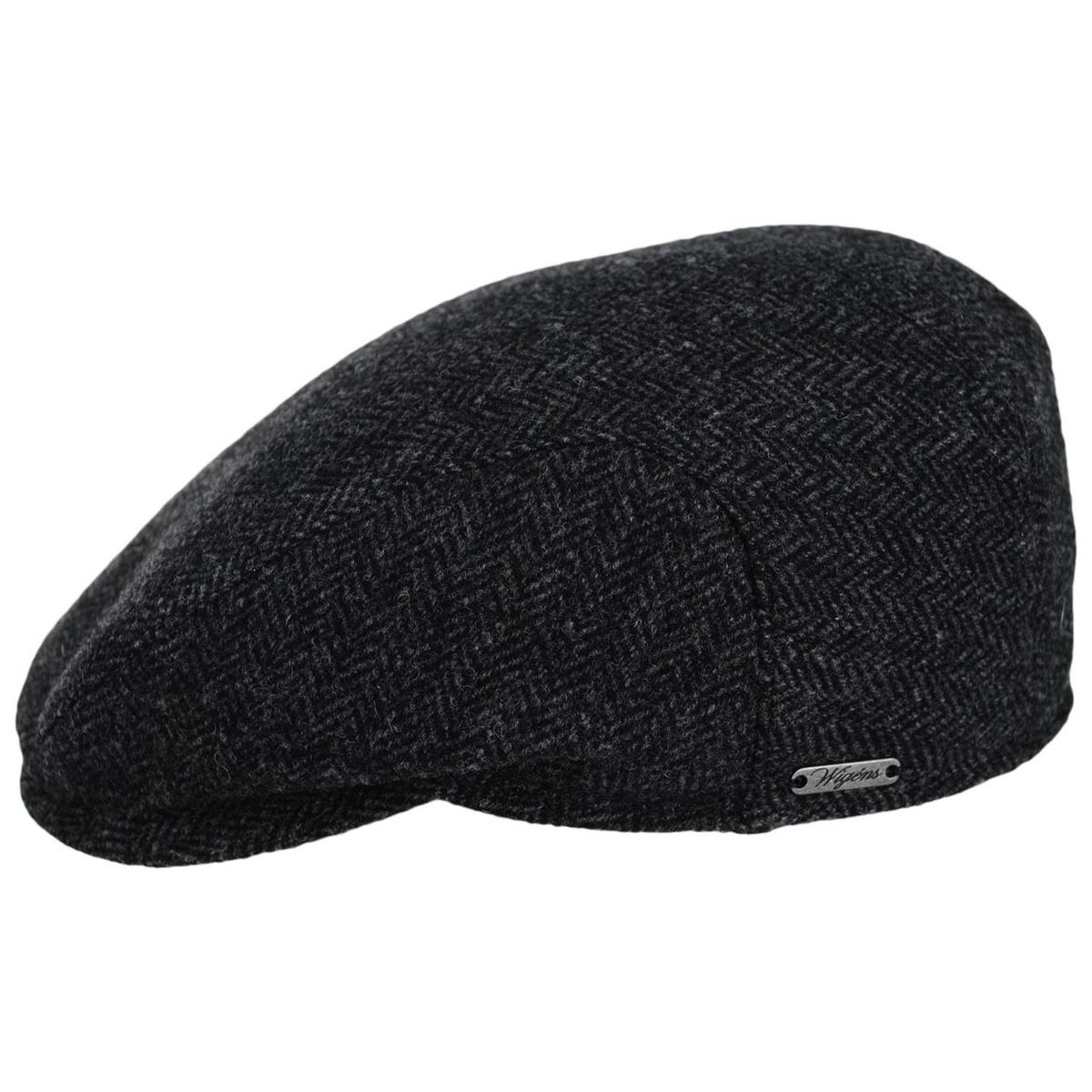 Wigens Caps | Shetland Wool Herringbone Ivy Cap with Earflaps | 161971 | profile | DARK GREY