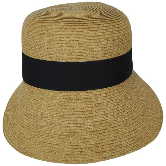 Toucan Collection | Asymmetric Toyo Straw Cloche Hat - Made to Order | 104859 | front | NATURAL/BLACK