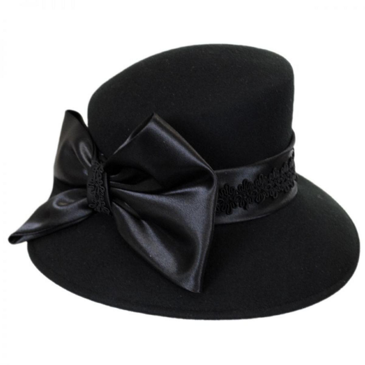 Toucan Collection | Satin Bow Slant Wool Felt Downbrim Hat - Made to Order | 125825 | lead | BLACK