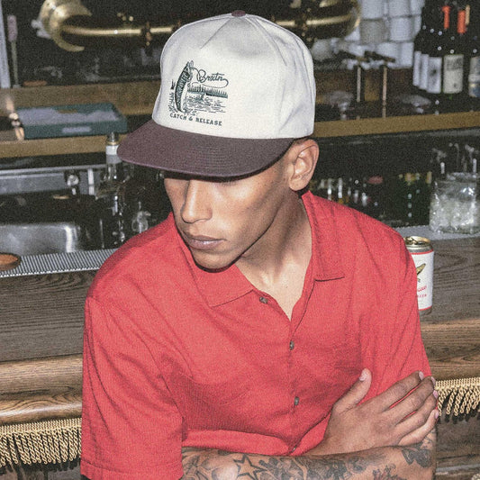 BRIXTON HATS | Catch and Release Cotton HP Snapback Baseball Cap | 201729 | lsmone | OFF WHITE/BROWN