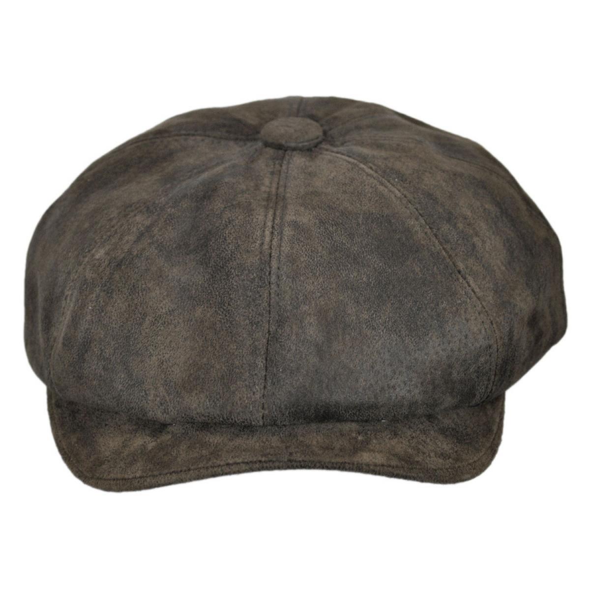 Scala | Rustic Leather Newsboy Cap | 160294 | front | BROWN