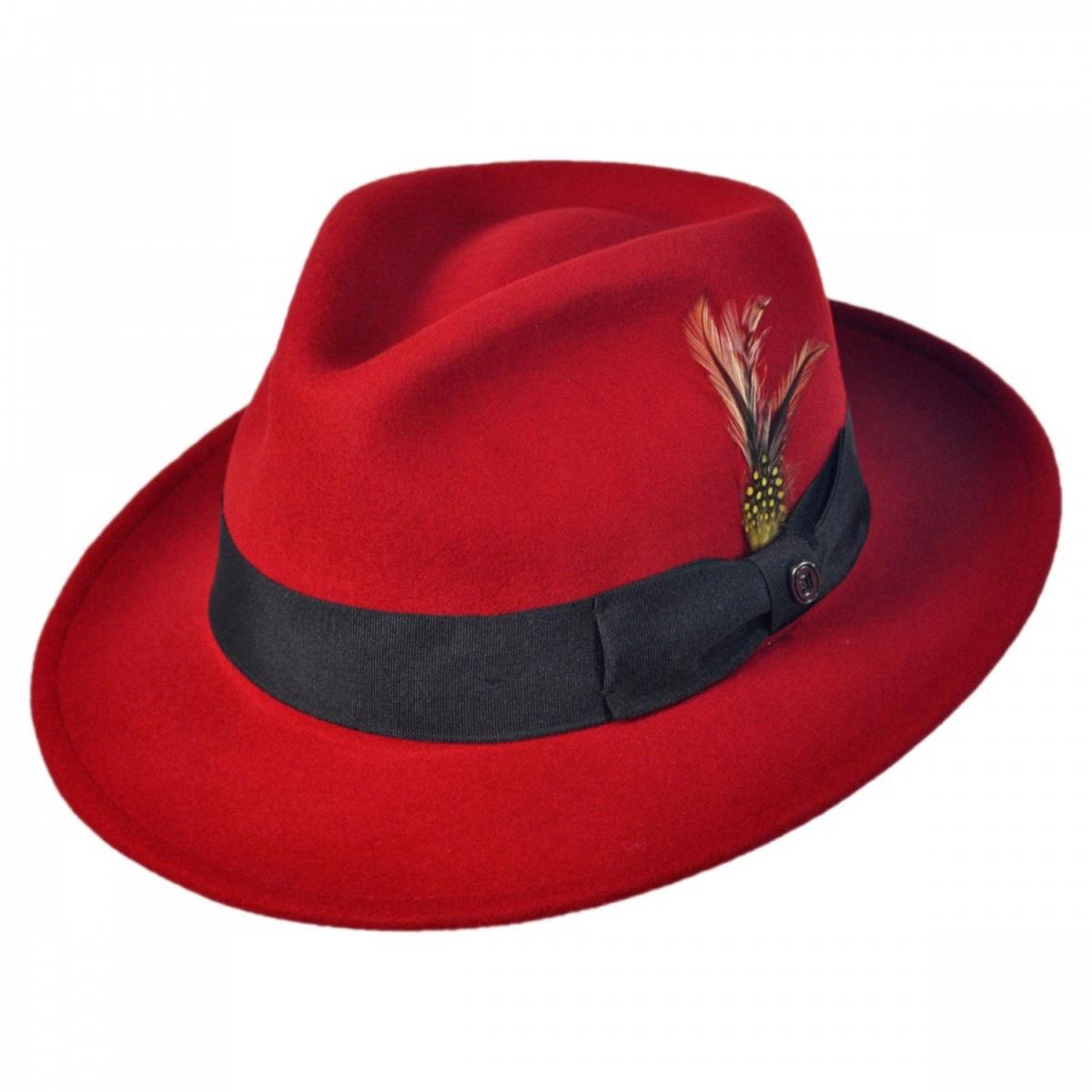 Jaxon Hats | Pachuco Crushable Wool Felt Fedora Hat - Red | 135008 | lead | RED