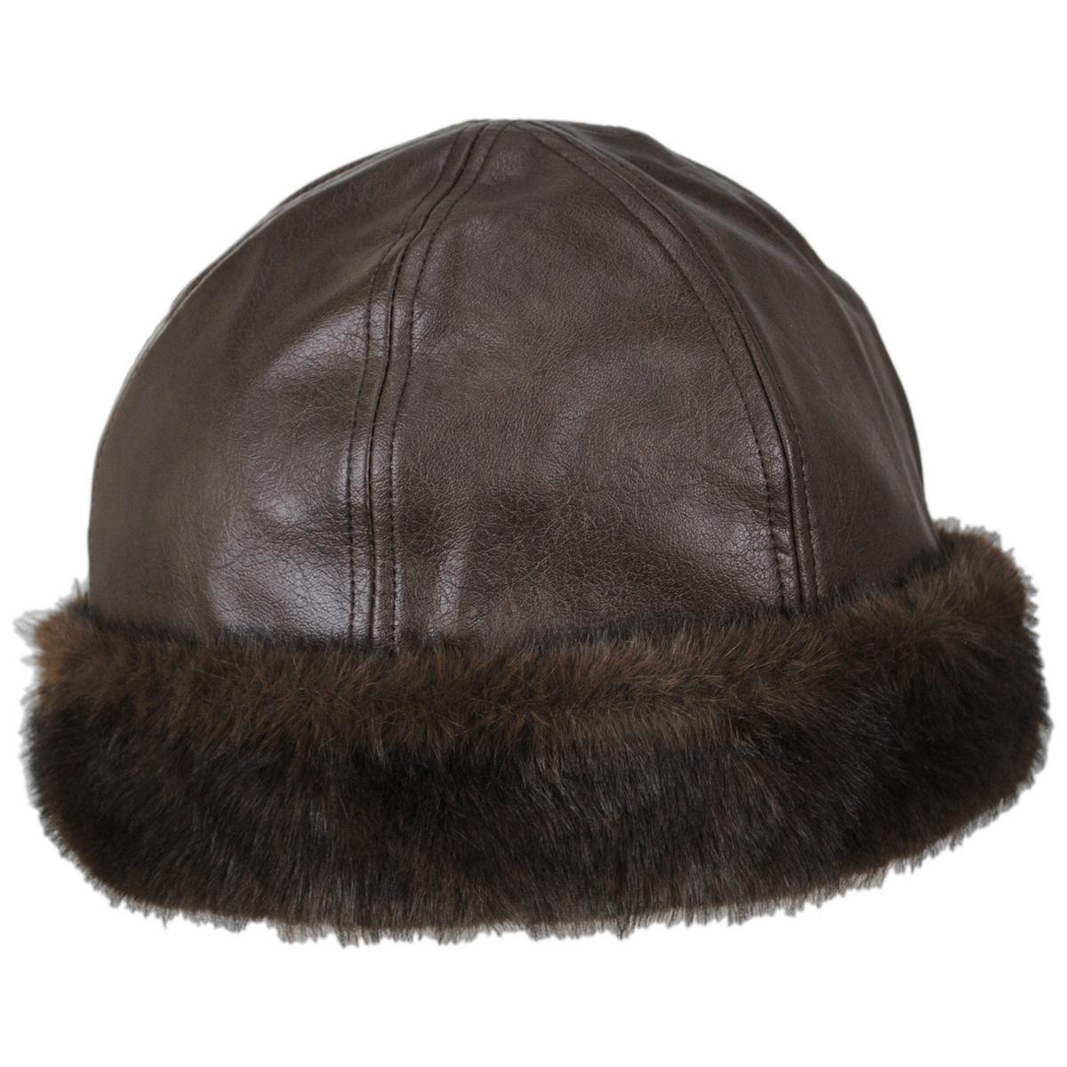 San Diego Hat Company | Aviatrix Faux Leather Beanie Hat | 108656 | profile | CHOCOLATE