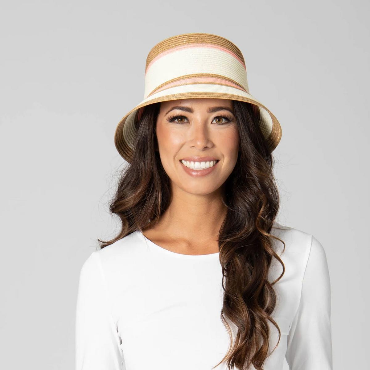 San Diego Hat Company | Las Palmas Striped Toyo Straw Bucket Hat | 103676 | lsftwo | PINK STRIPE