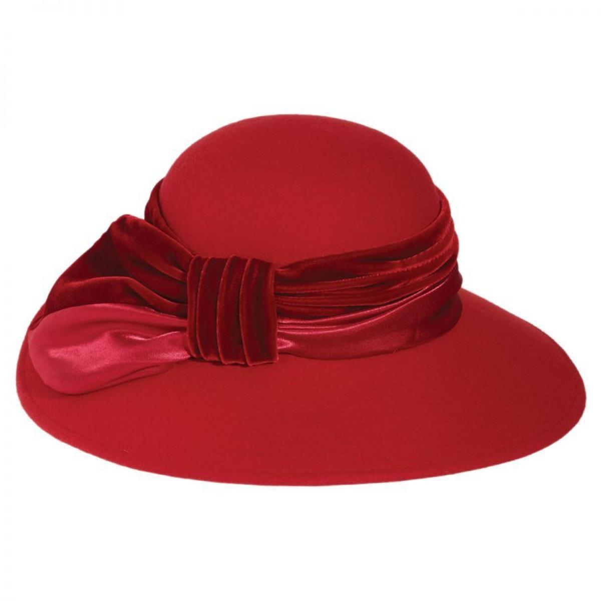 Vintage Red Rust Velvet Wide-Brimmed Hat Made in Italy for Filenes Vintage Red Rust Velvet Wide-Brimmed Hat Made in Italy for  main image 4