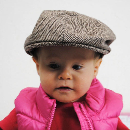 Jaxon Hats | Baby Herringbone Wool Blend Newsboy Cap | 512110 | lsfone | BROWN