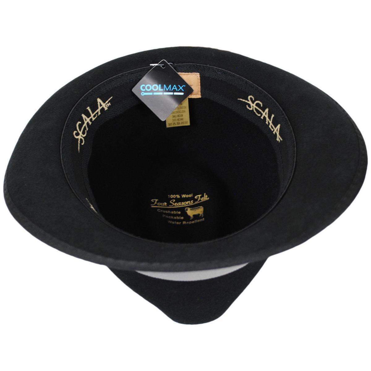 Scala | Wallen Crushable Wool Felt Fedora Hat | 130555 | under | BLACK