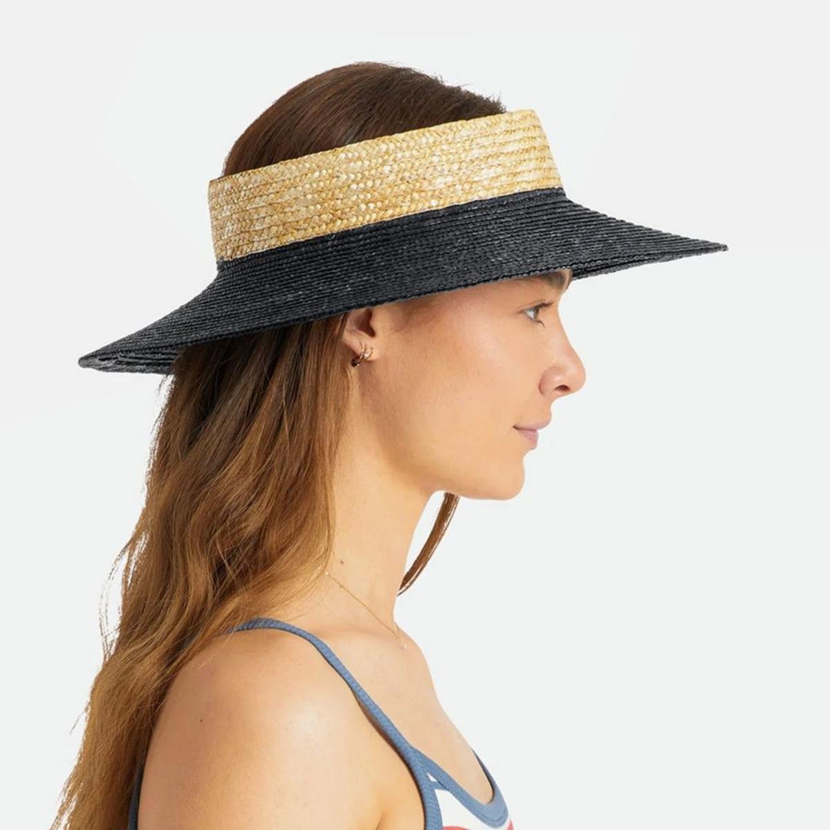 BRIXTON HATS | Joanna Wheat Straw Visor | 198406 | profile | BLACK/HONEY