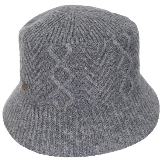 Scala | Aran Cable Knit Wool Blend Bucket Hat | 106447 | front | GREY