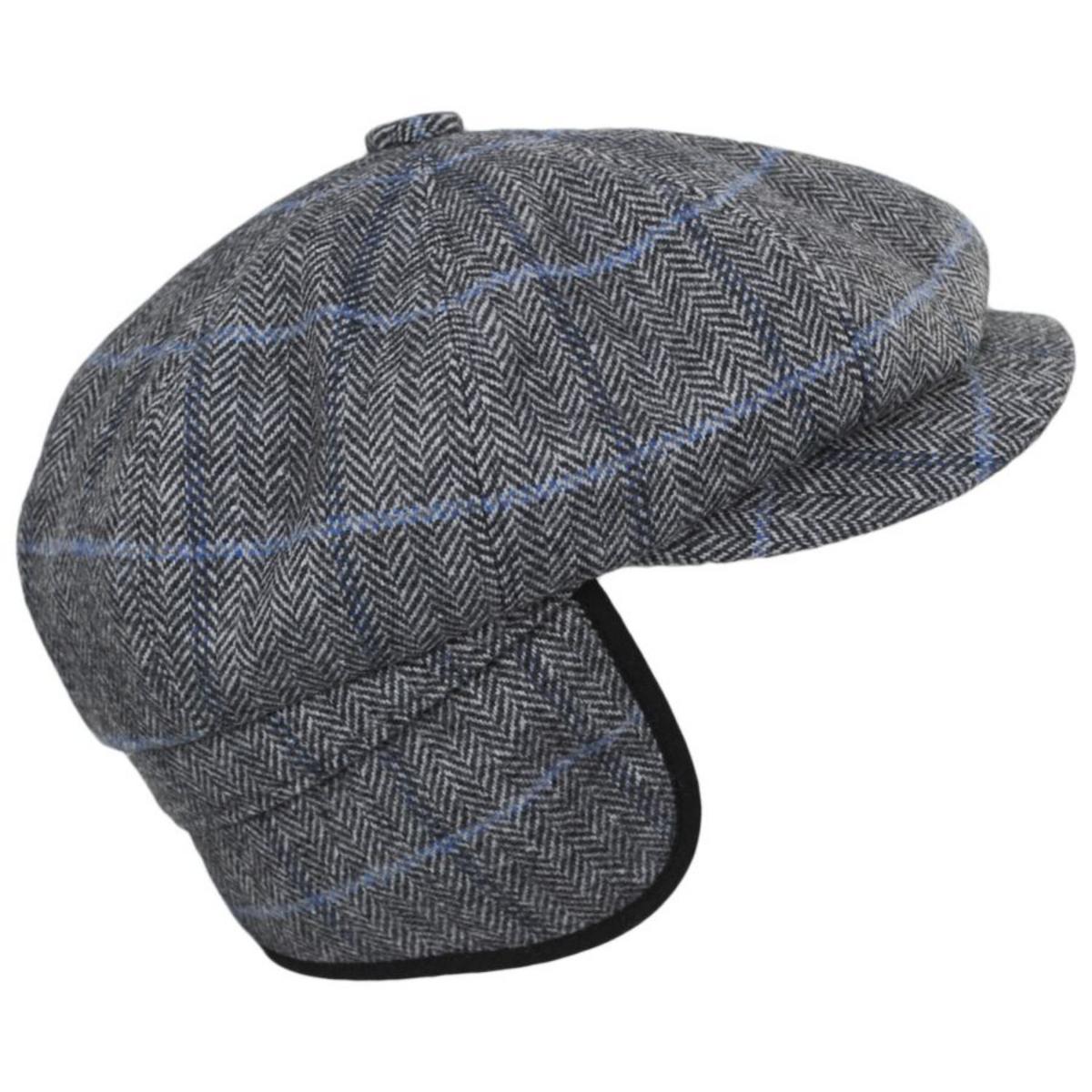 Bailey 1922 | Foster Wool Herringbone Plaid Earflap Newsboy Cap | 167209 | detailone | AVION