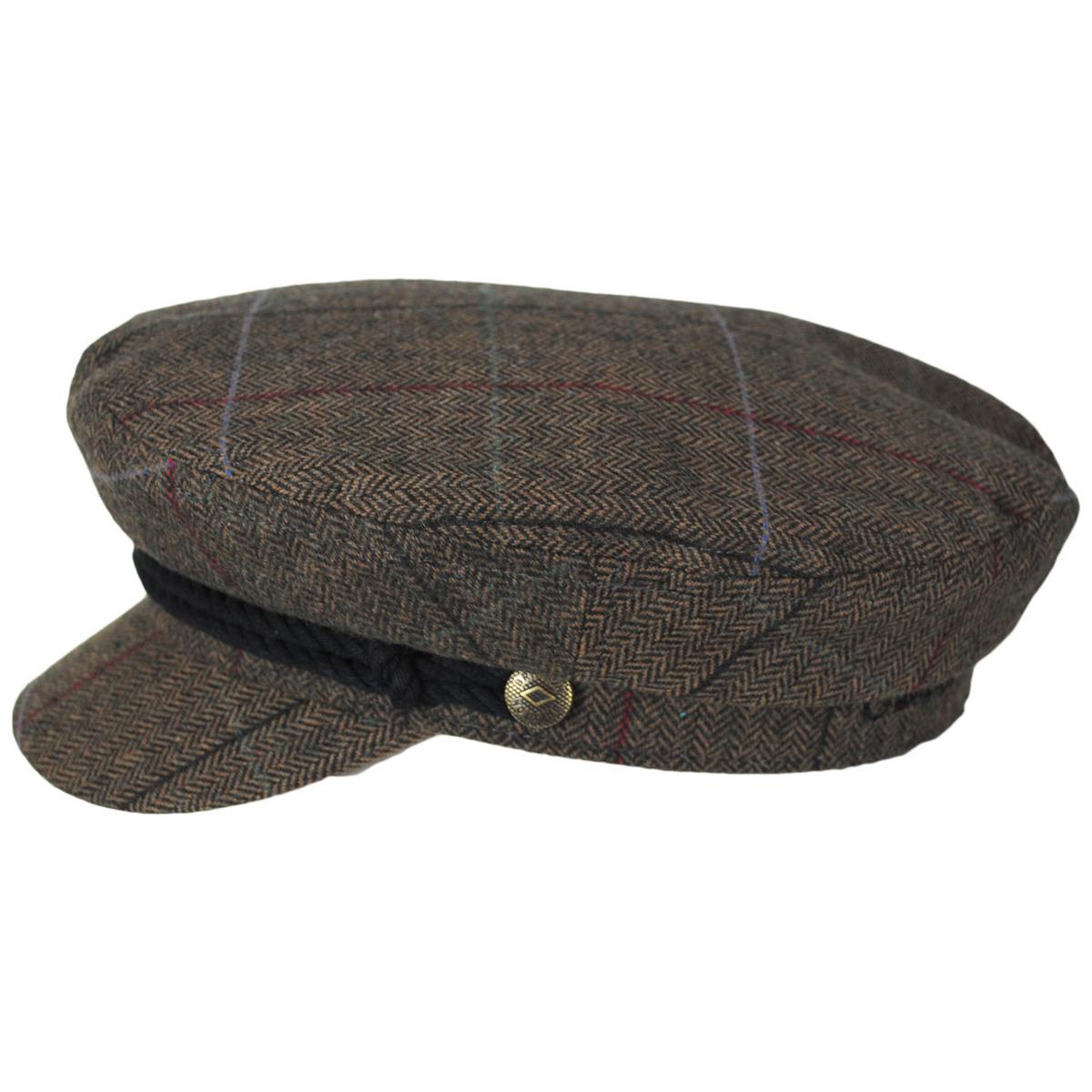 BRIXTON HATS | Herringbone Overcheck Wool Blend Fiddler Cap - Brown/Black | 181303CHK | profile | BROWN/BLACK