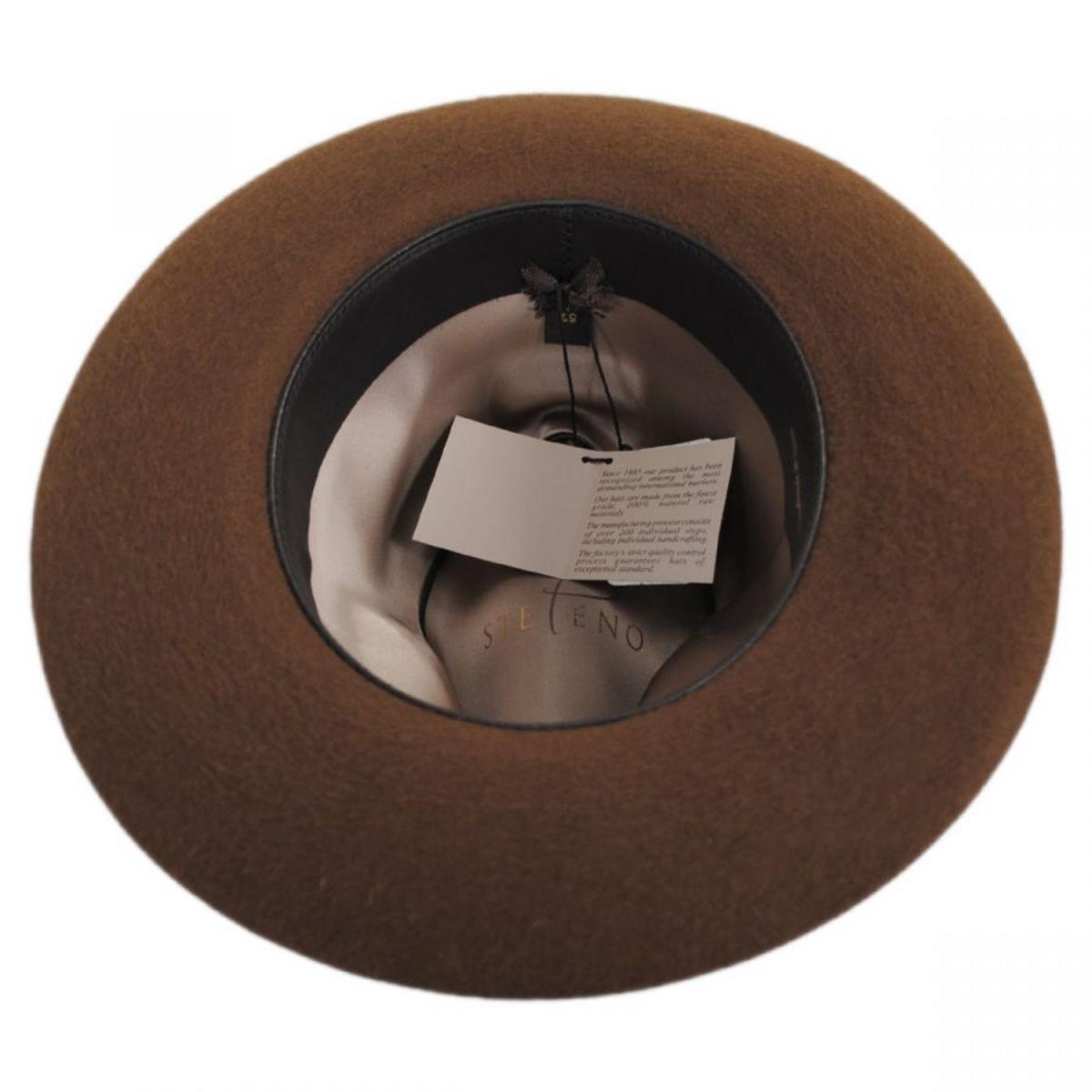 Stefeno Hats | Buck Fur Felt Wide Brim Fedora Hat | 136068 | under | COGNAC