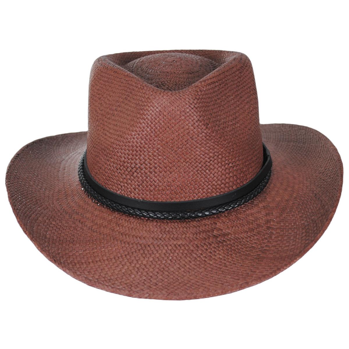 Bigalli | Elegant Shade Panama Straw Outback Hat | 129251 | front | CHOCOLATE