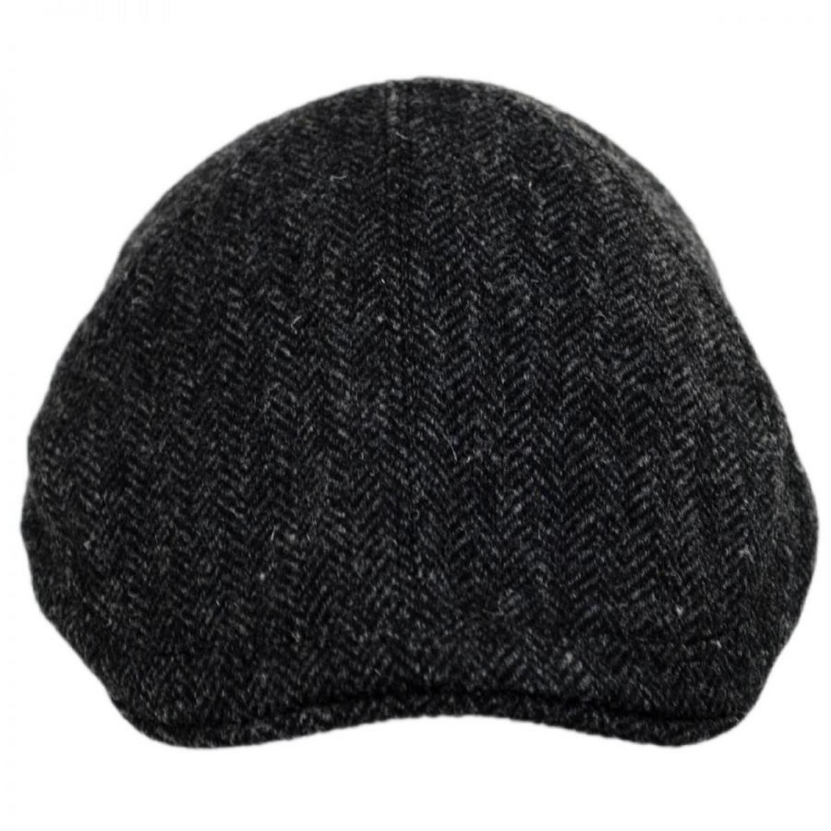 Wigens Caps | Classic Shetland Wool Herringbone Duckbill Ivy Cap | 161949 | front | DARK GREY