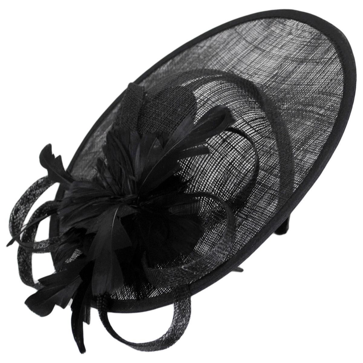 Jeanne Simmons | Feather Flower Dish Sinamay Straw Fascinator Hat