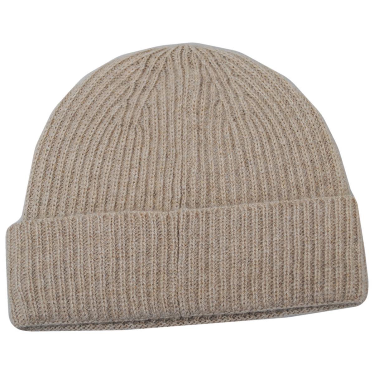 Stefeno Hats | Cashmere Ribbed Knit Beanie with Cuff | 500551 | lead | NATURAL
